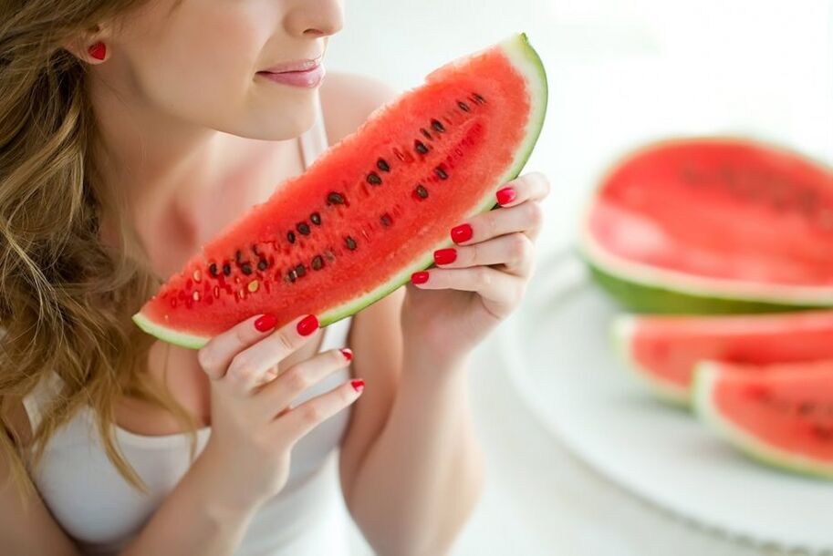 Girl on watermelon diet
